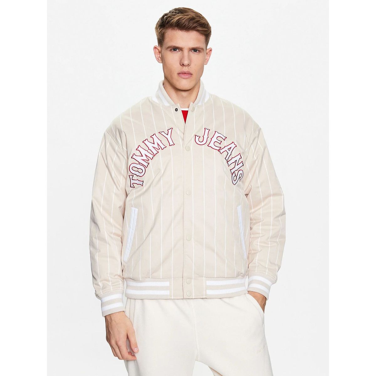 TOMMY HILFIGER - Bomber Relaxed Pinstripe Beige Tommy Jeans