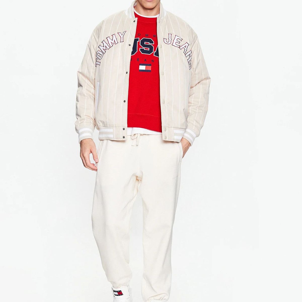 TOMMY HILFIGER - Bomber Relaxed Pinstripe Beige Tommy Jeans