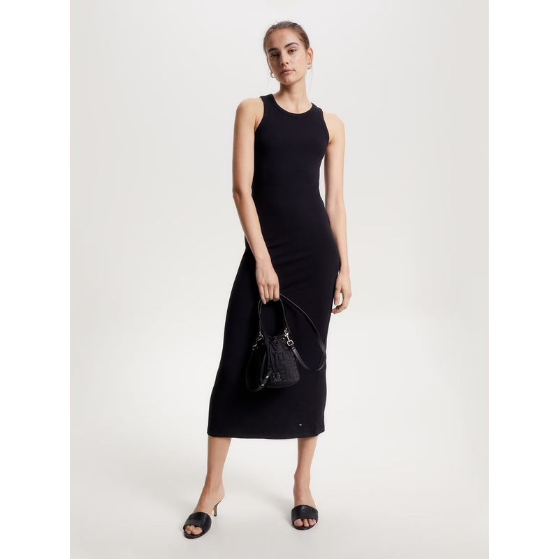 TOMMY HILFIGER - Vestido Maxi Acanalado Ajustado Negro Tommy Hilfiger