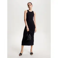 TOMMY HILFIGER - Vestido Maxi Acanalado Ajustado Negro