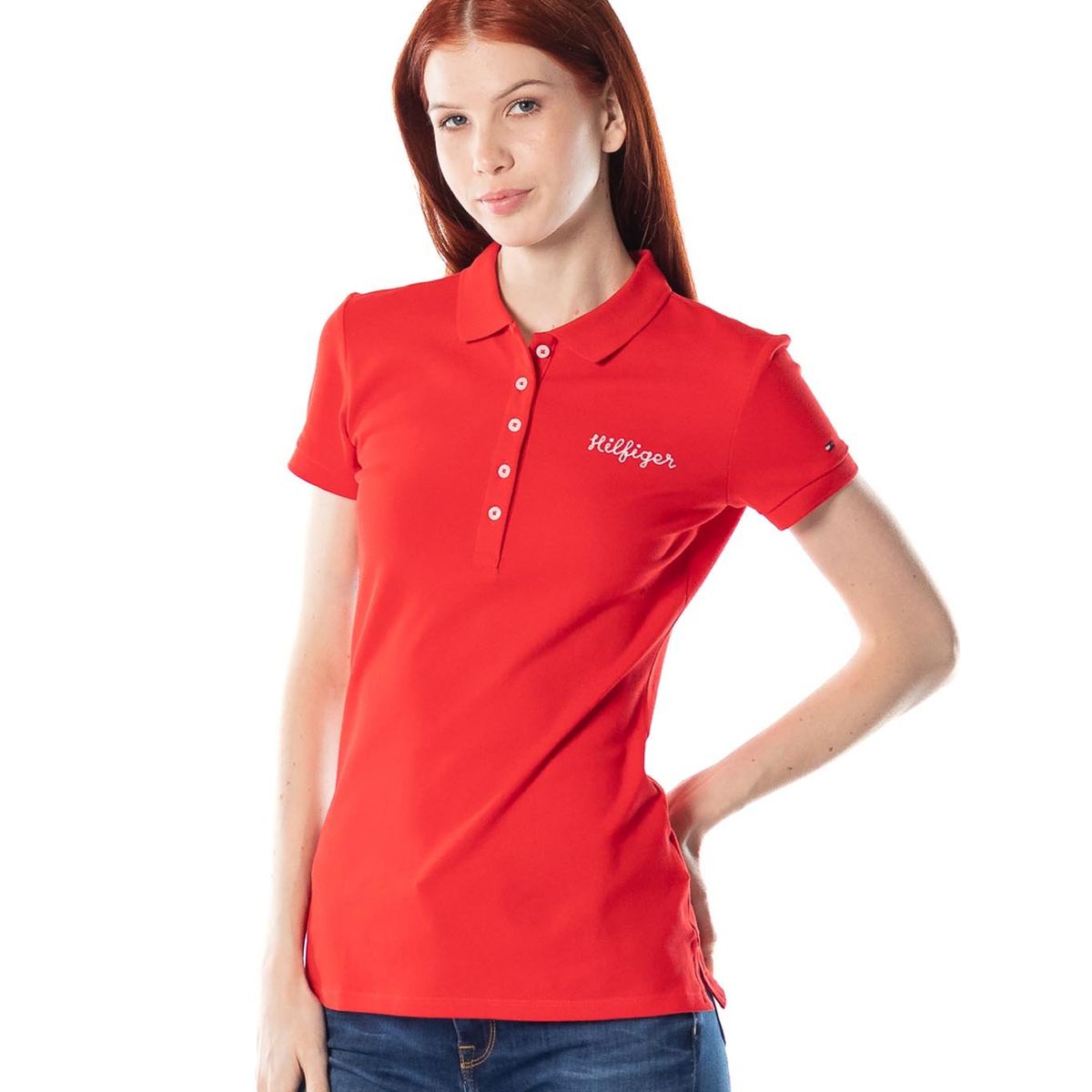 TOMMY HILFIGER - Polo Slim Fit Con Logo Rojo Tommy Hilfiger