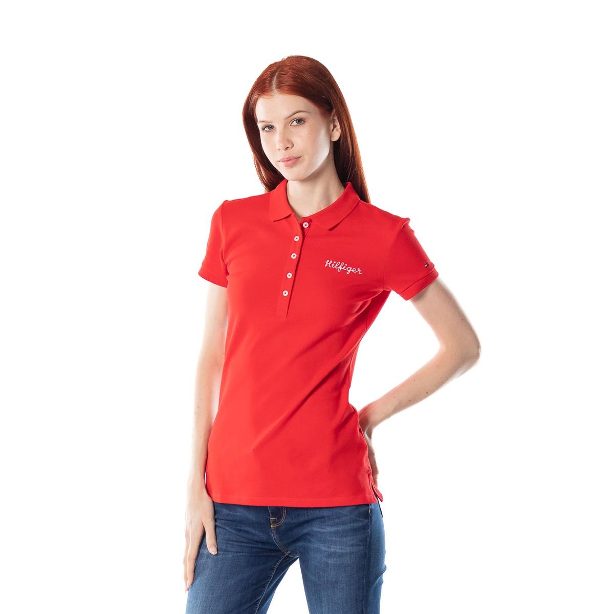 TOMMY HILFIGER - Polo Slim Fit Con Logo Rojo Tommy Hilfiger
