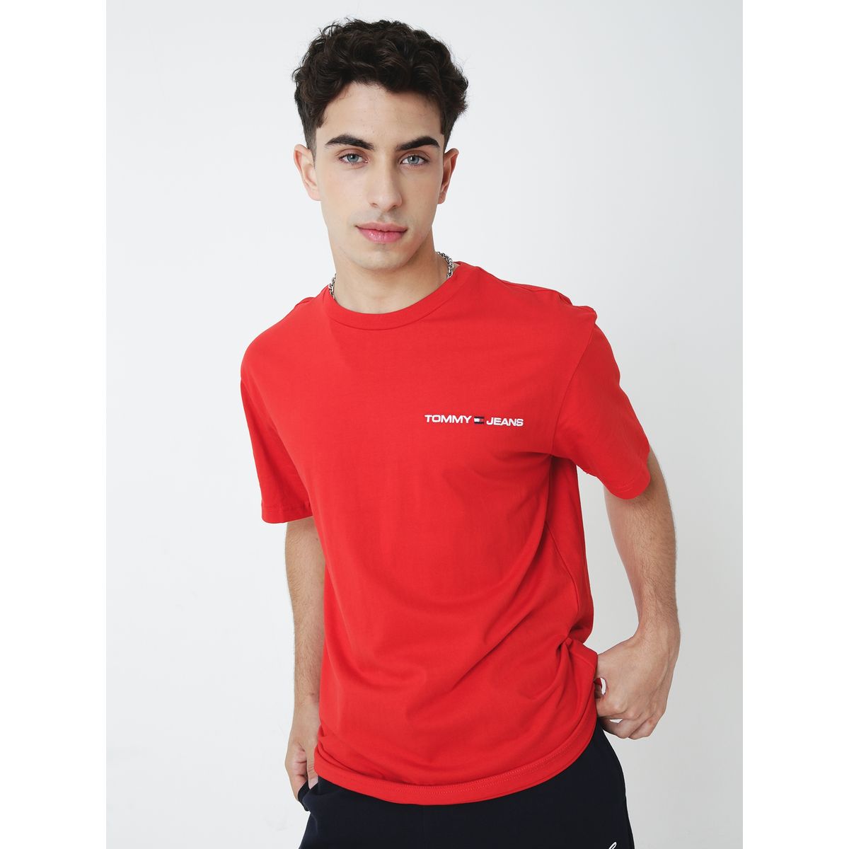 TOMMY HILFIGER - Polera Manga Corta Con Logo Rojo Tommy Jeans