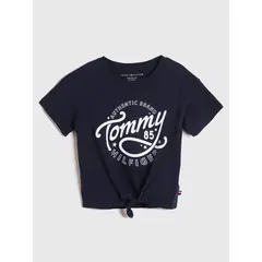 TOMMY HILFIGER - Polera Anudada Con Logo Azul Niña