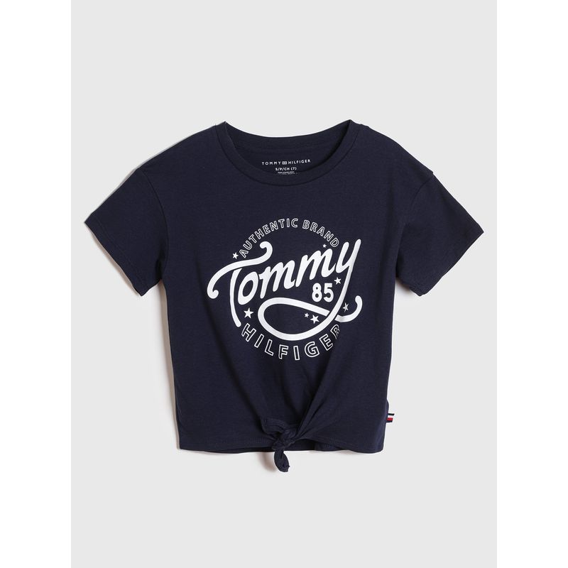 TOMMY HILFIGER - Polera Anudada Con Logo Azul Niña Tommy Hilfiger