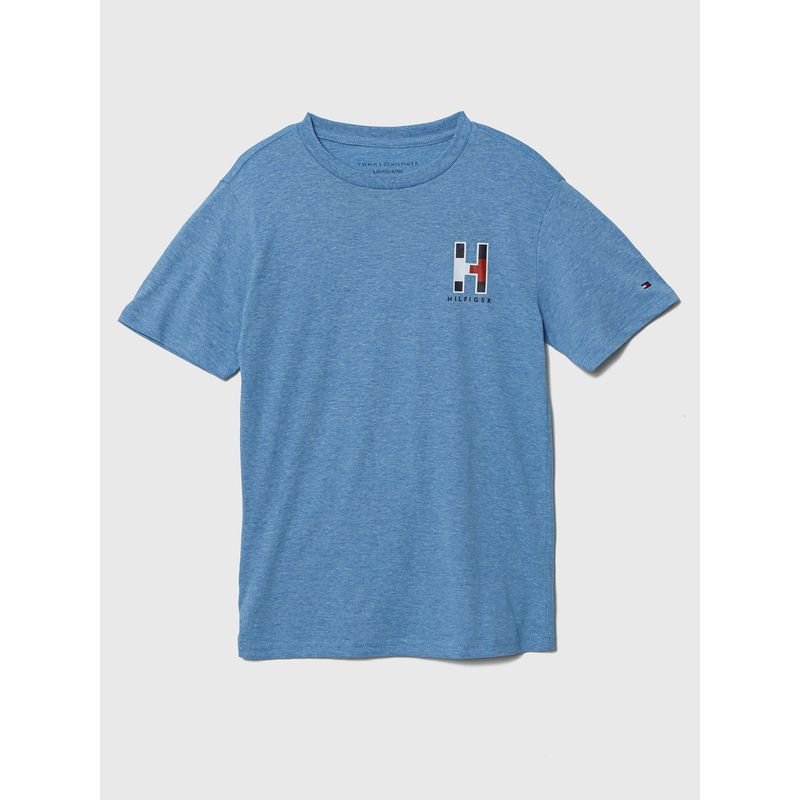 TOMMY HILFIGER - Polera Con Logo Bordado Celeste Tommy Hilfiger Niño