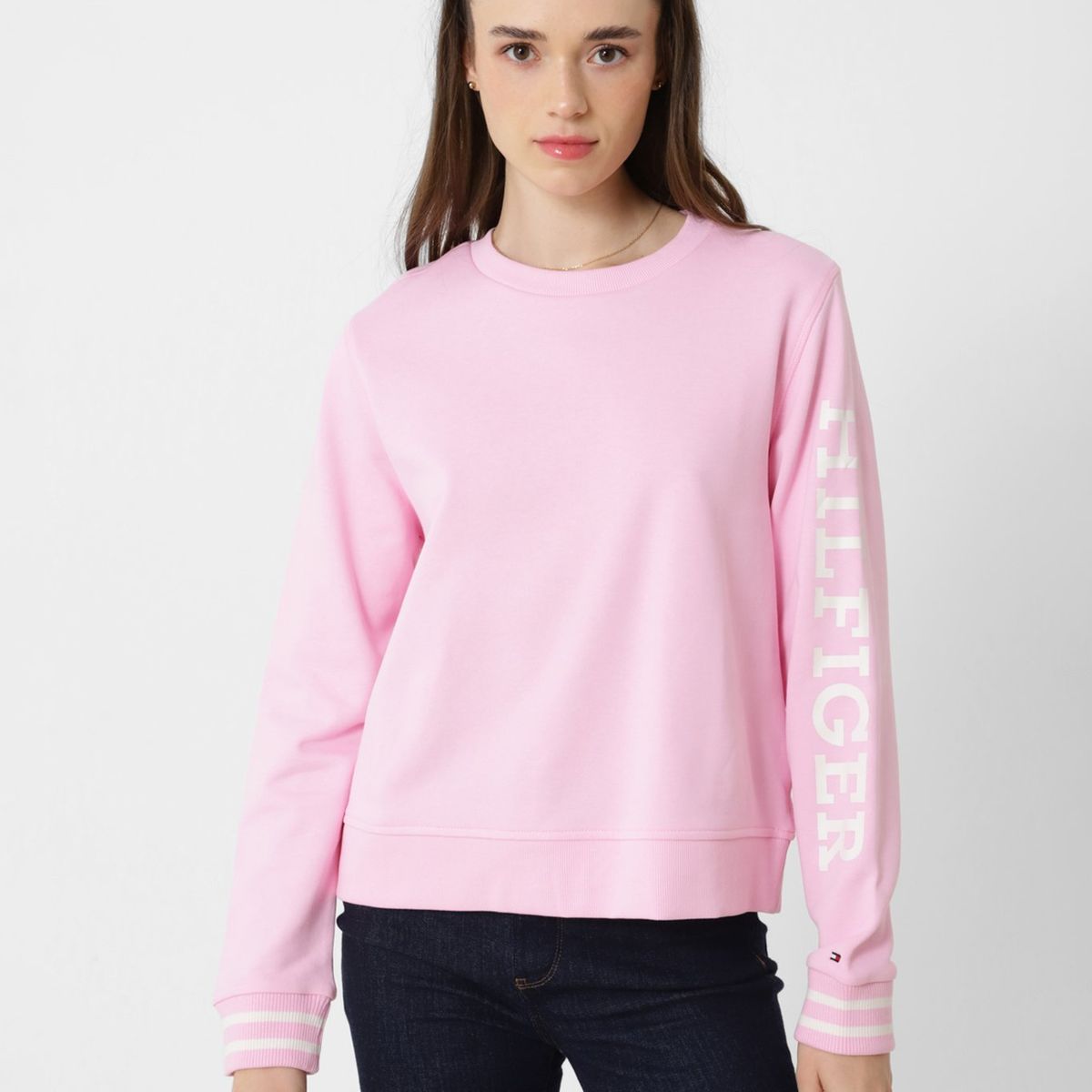 TOMMY HILFIGER - Polerón C-Neck Logo Impreso En La Manga Rosado Tommy Hilfiger