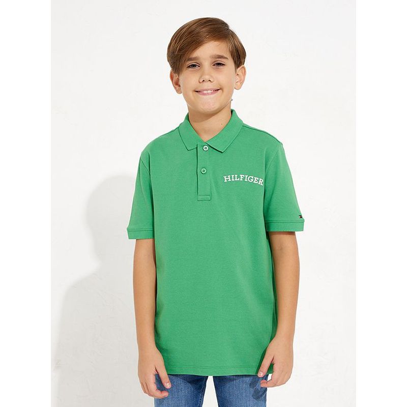 TOMMY HILFIGER - Polo Con Logo Arqueado Verde Tommy Hilfiger Niño