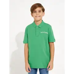 TOMMY HILFIGER - Polo Con Logo Arqueado Verde Niño