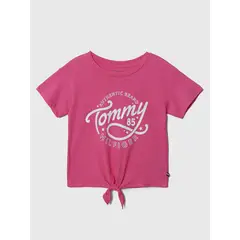 TOMMY HILFIGER - Polera Anudada Con Logo Rosado Niña