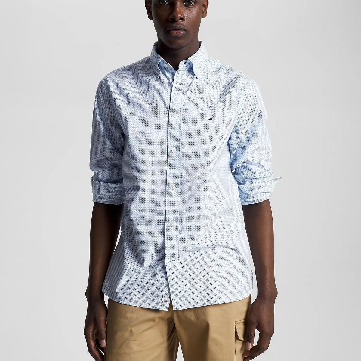 TOMMY HILFIGER - Camisa Microestampado De Puntos Celeste Tommy Hilfiger