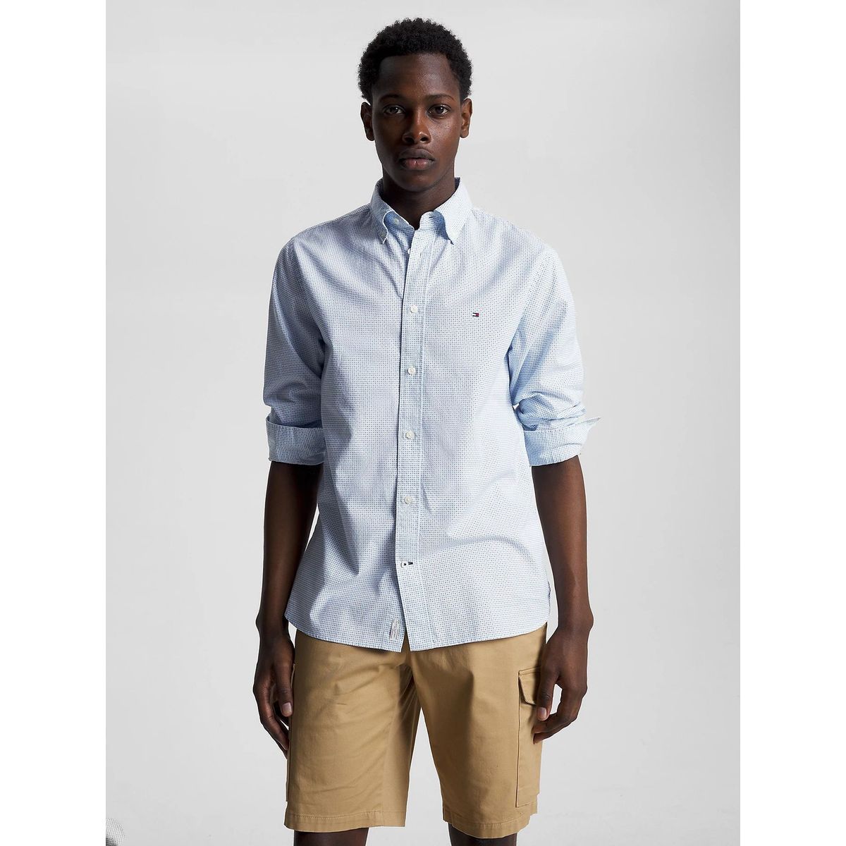 TOMMY HILFIGER - Camisa Microestampado De Puntos Celeste Tommy Hilfiger