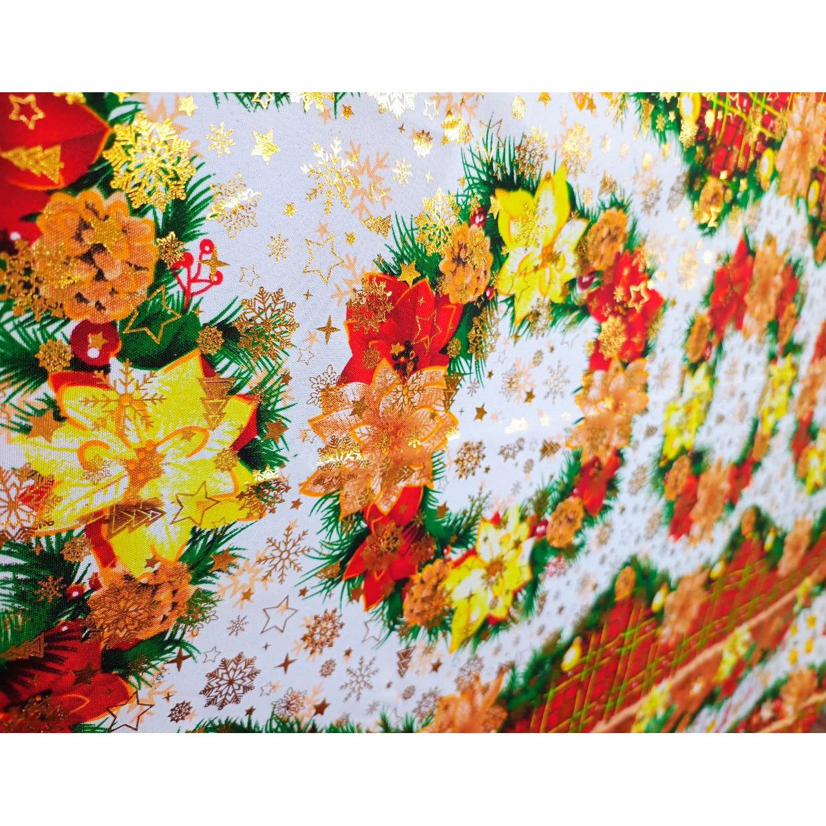 GENERICO - MANTEL DE TELA MESA LARGA NAVIDAD DISEÑO TOP CORONA DORADA