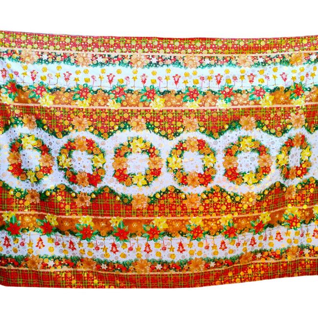 GENERICO - MANTEL DE TELA MESA LARGA NAVIDAD DISEÑO TOP CORONA DORADA