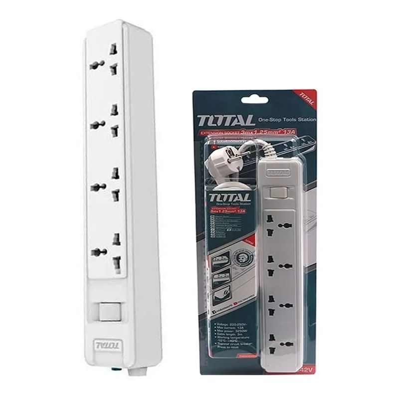 TOTAL TOOLS - Alargador Zapatilla Electrica 4 Posiciones 3 Mts