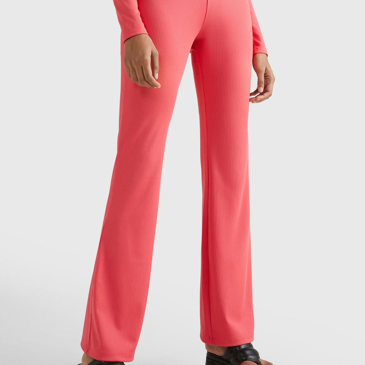 TOMMY HILFIGER - Leggings Acanalados Con Pernera Acampanada Rosado Tommy Jeans