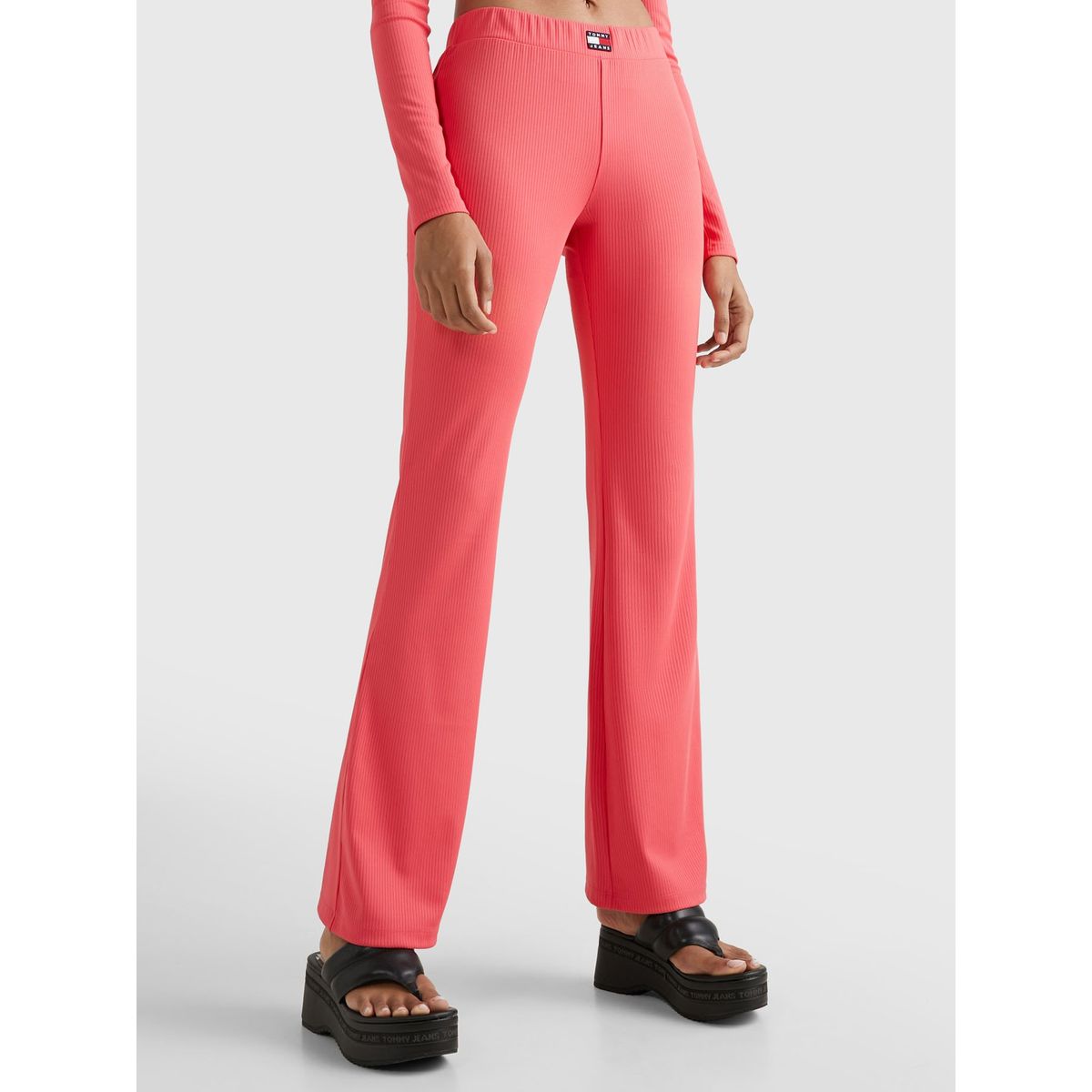 TOMMY HILFIGER - Leggings Acanalados Con Pernera Acampanada Rosado Tommy Jeans