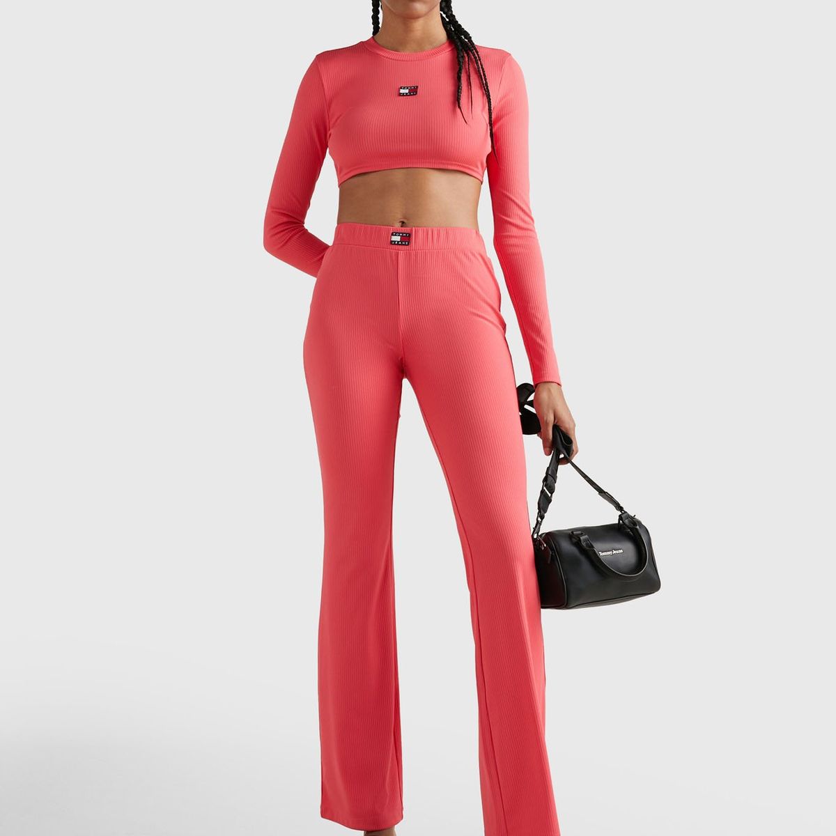 TOMMY HILFIGER - Leggings Acanalados Con Pernera Acampanada Rosado Tommy Jeans