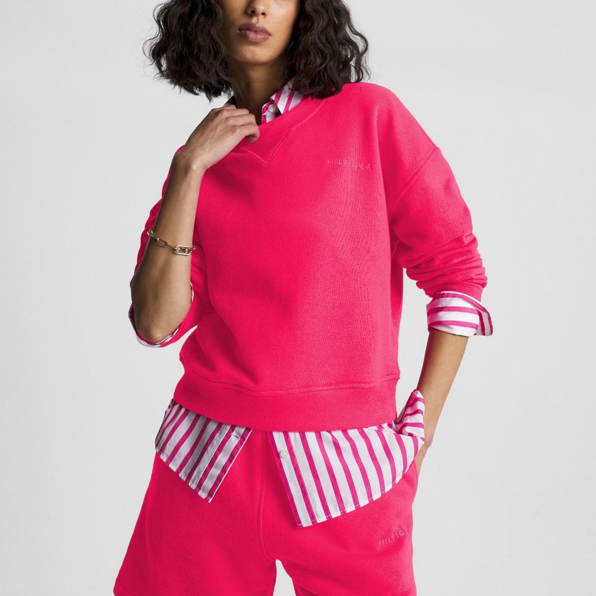 TOMMY HILFIGER - Polerón Con Logo Minimalista Rosado Tommy Hilfiger