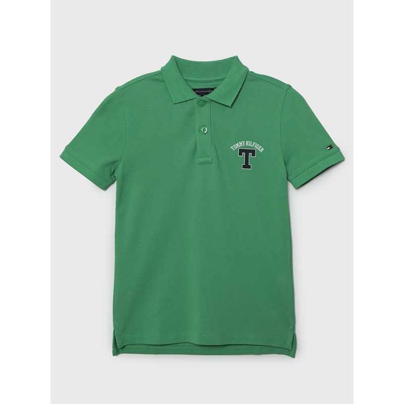 TOMMY HILFIGER - Polo Varsity Con Logo Verde Tommy Hilfiger Niño
