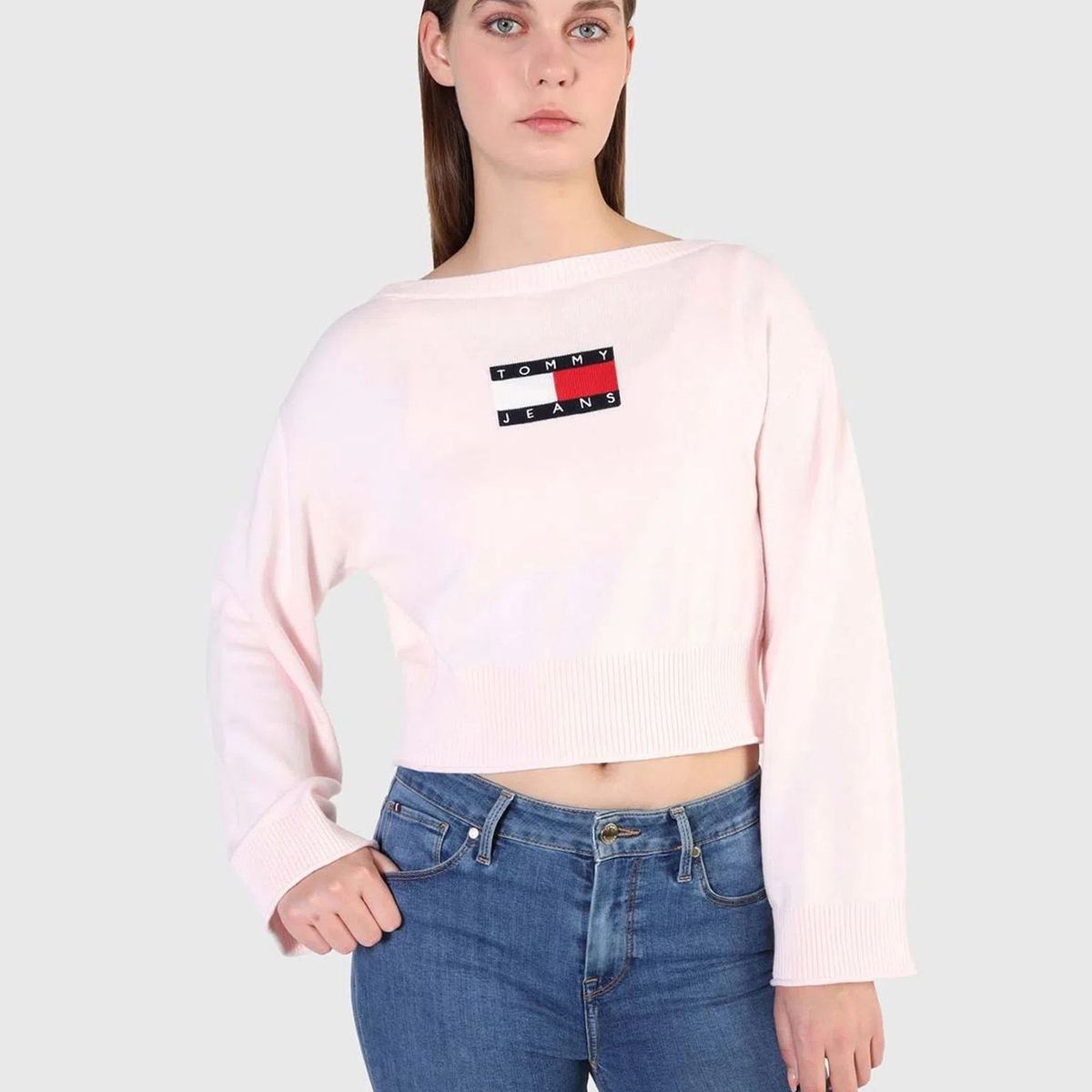 TOMMY HILFIGER - Sweater Center Flag Logo Rosado Tommy Jeans