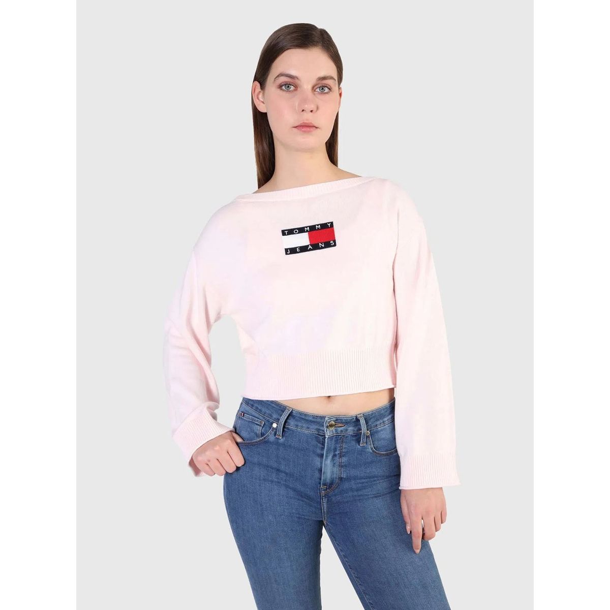 TOMMY HILFIGER - Sweater Center Flag Logo Rosado Tommy Jeans