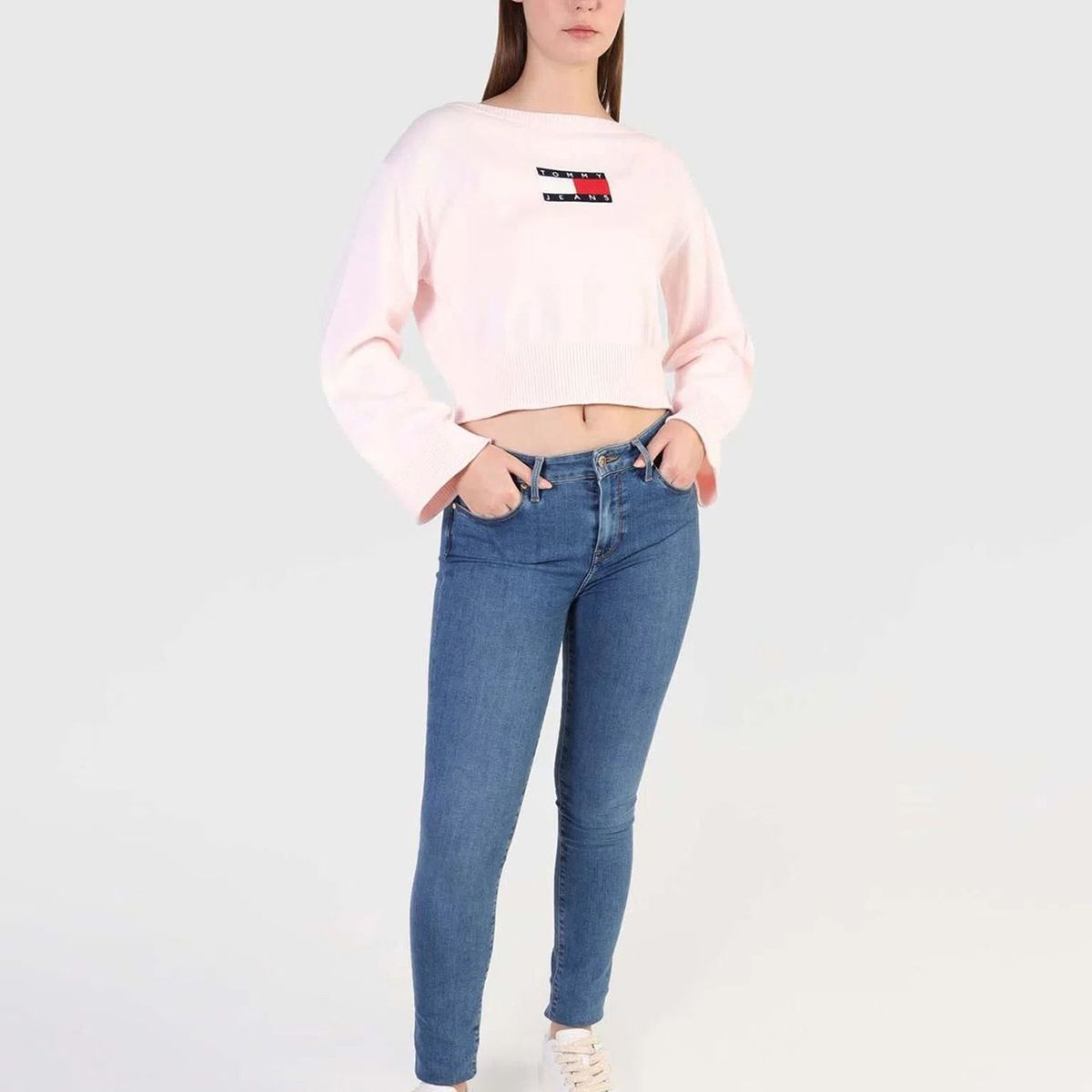 TOMMY HILFIGER - Sweater Center Flag Logo Rosado Tommy Jeans