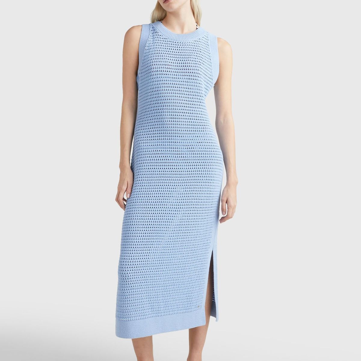 TOMMY HILFIGER - Vestido Midi Tejido Celeste Tommy Hilfiger