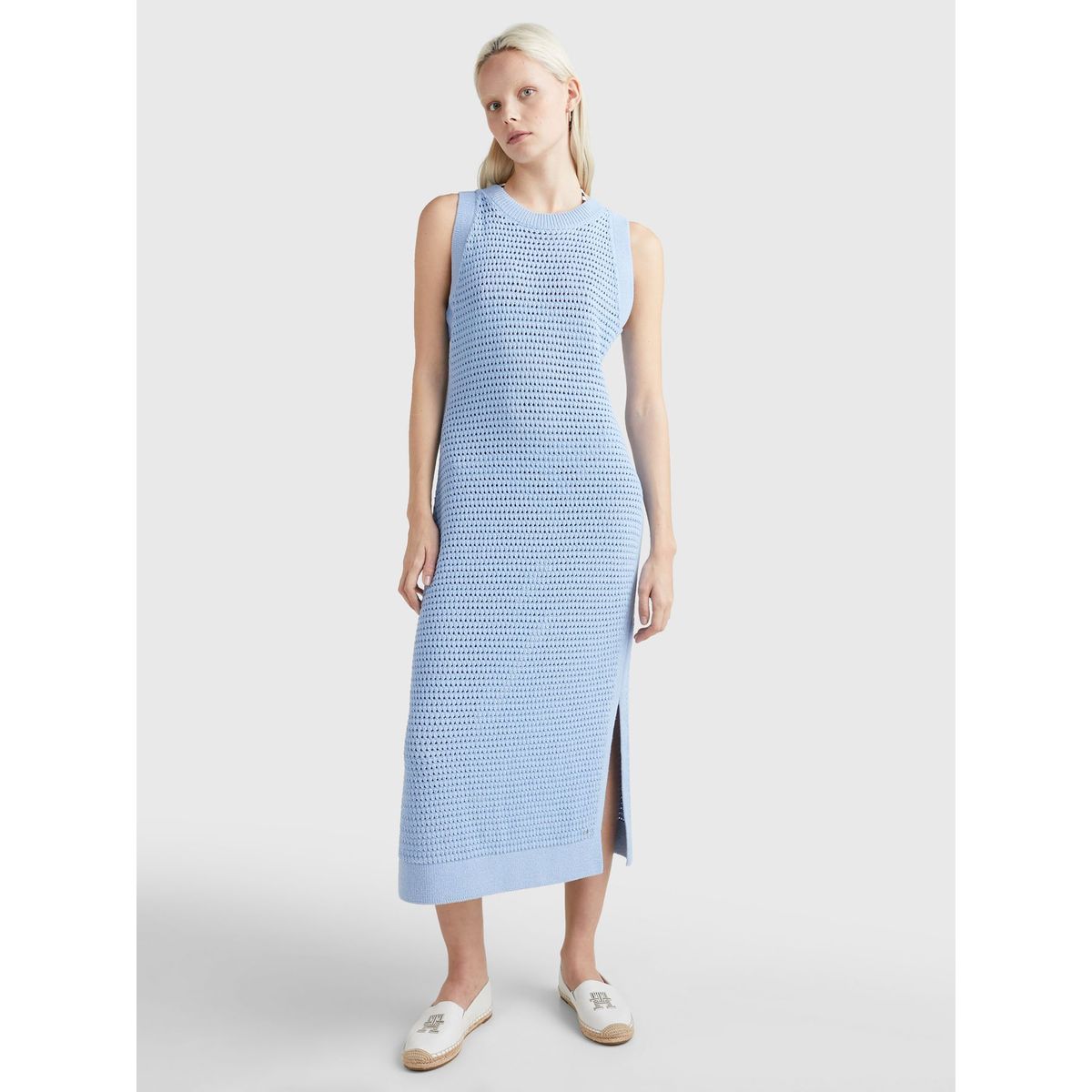 TOMMY HILFIGER - Vestido Midi Tejido Celeste Tommy Hilfiger
