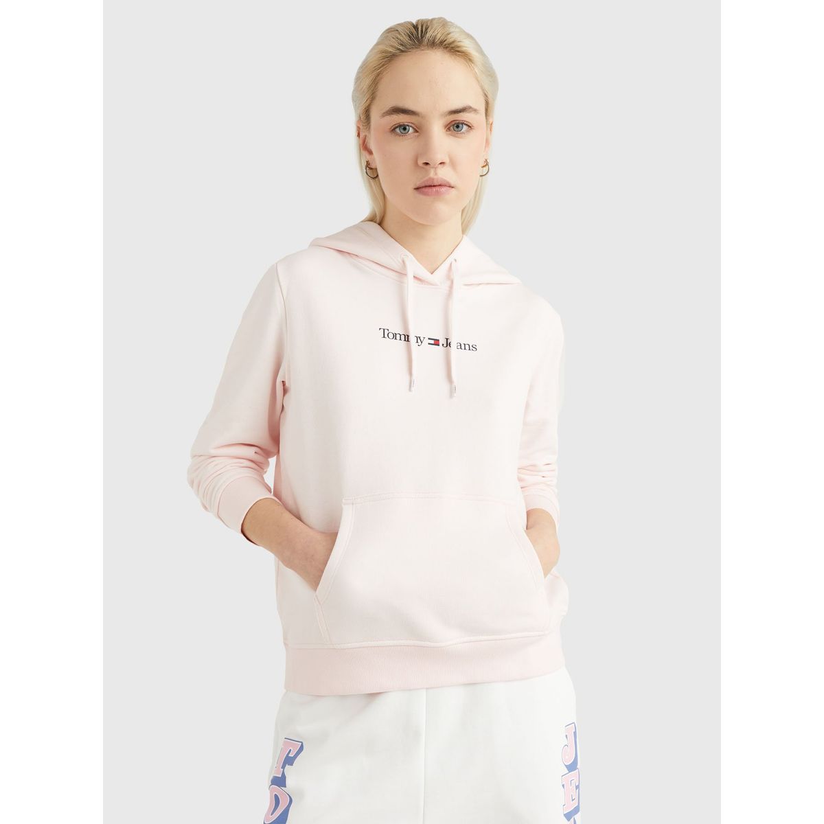 TOMMY HILFIGER - Polerón Hoodie Serif Linear Logo Rosado Tommy Hilfiger