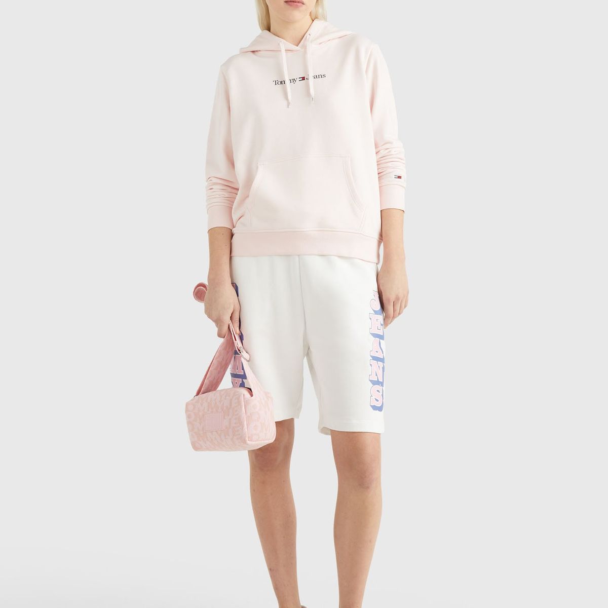 TOMMY HILFIGER - Polerón Hoodie Serif Linear Logo Rosado Tommy Hilfiger