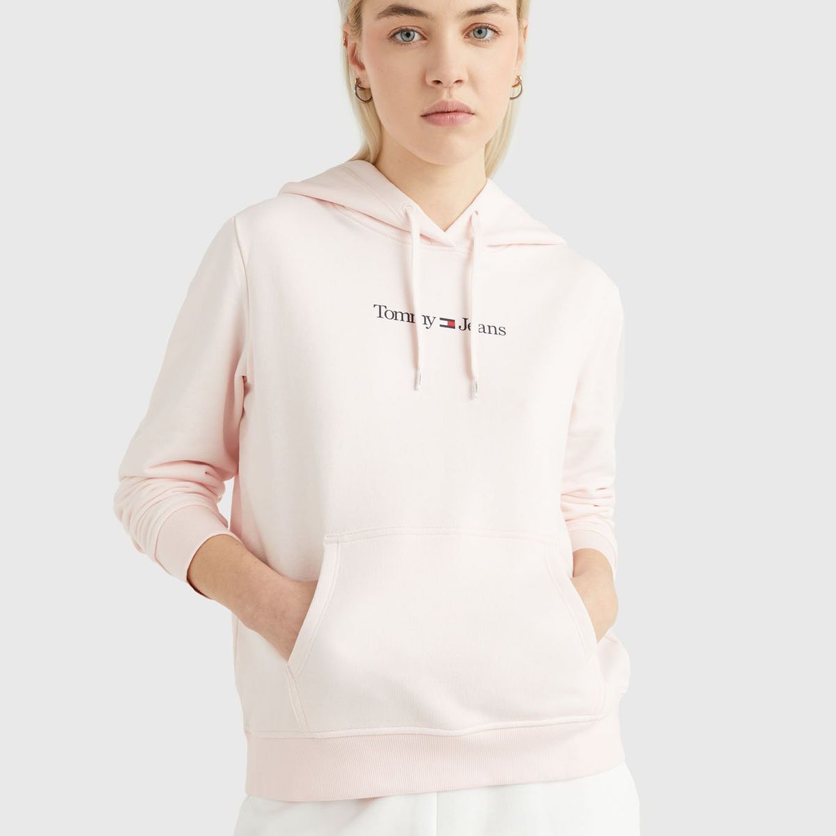 TOMMY HILFIGER - Polerón Hoodie Serif Linear Logo Rosado Tommy Hilfiger