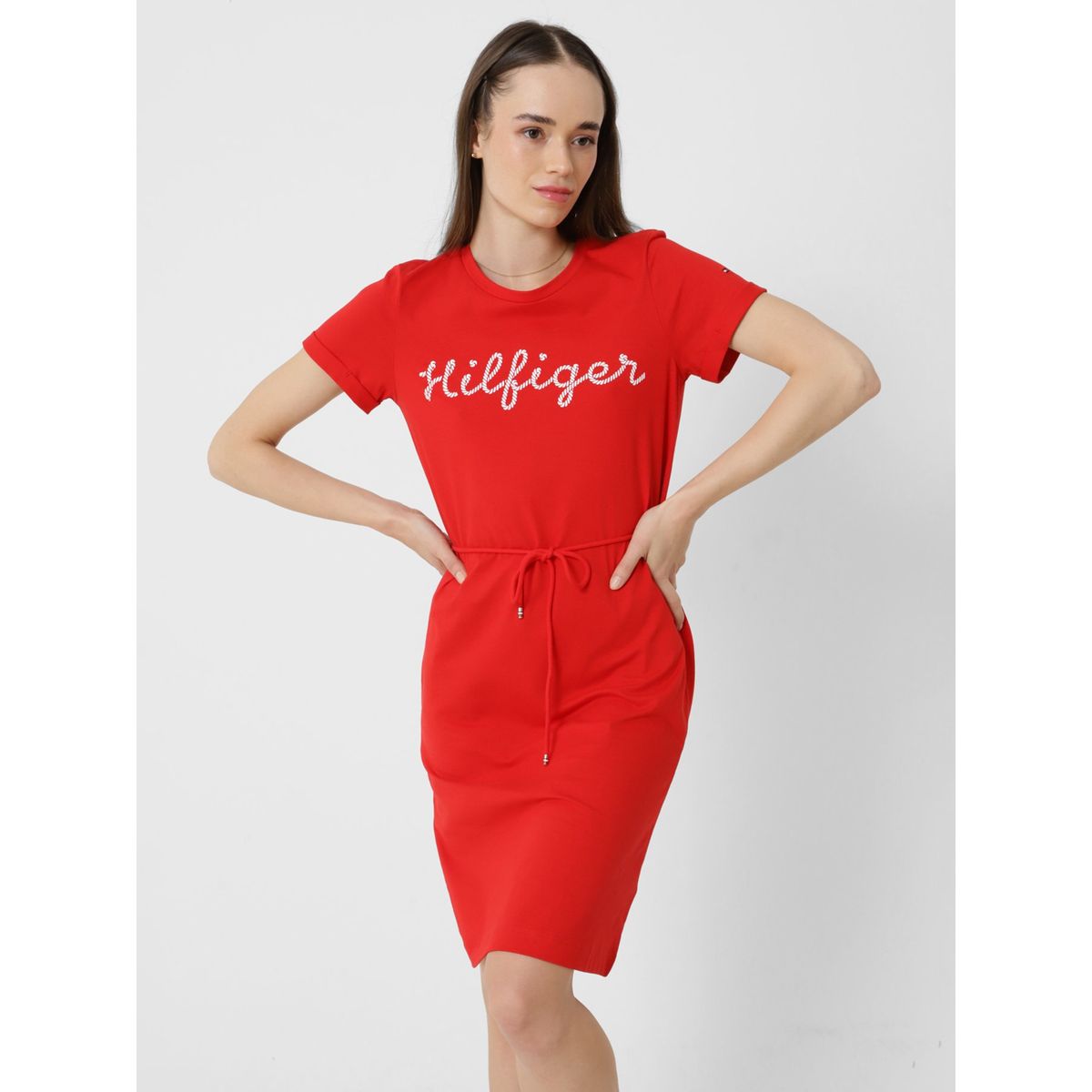 TOMMY HILFIGER - Vestido Regular Print Logo Rojo Tommy Hilfiger