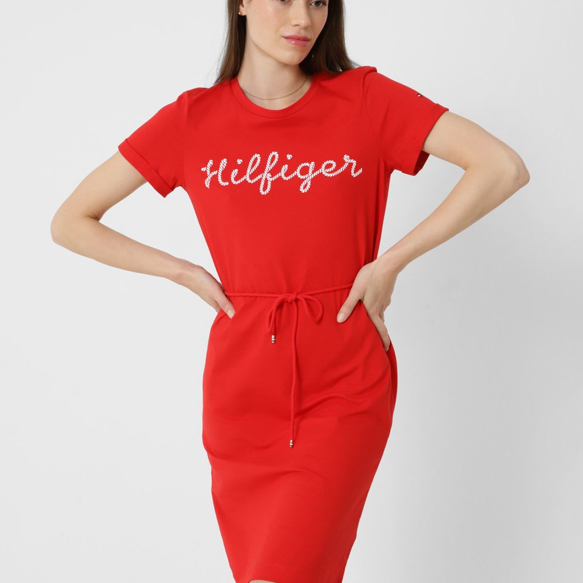 TOMMY HILFIGER - Vestido Regular Print Logo Rojo Tommy Hilfiger