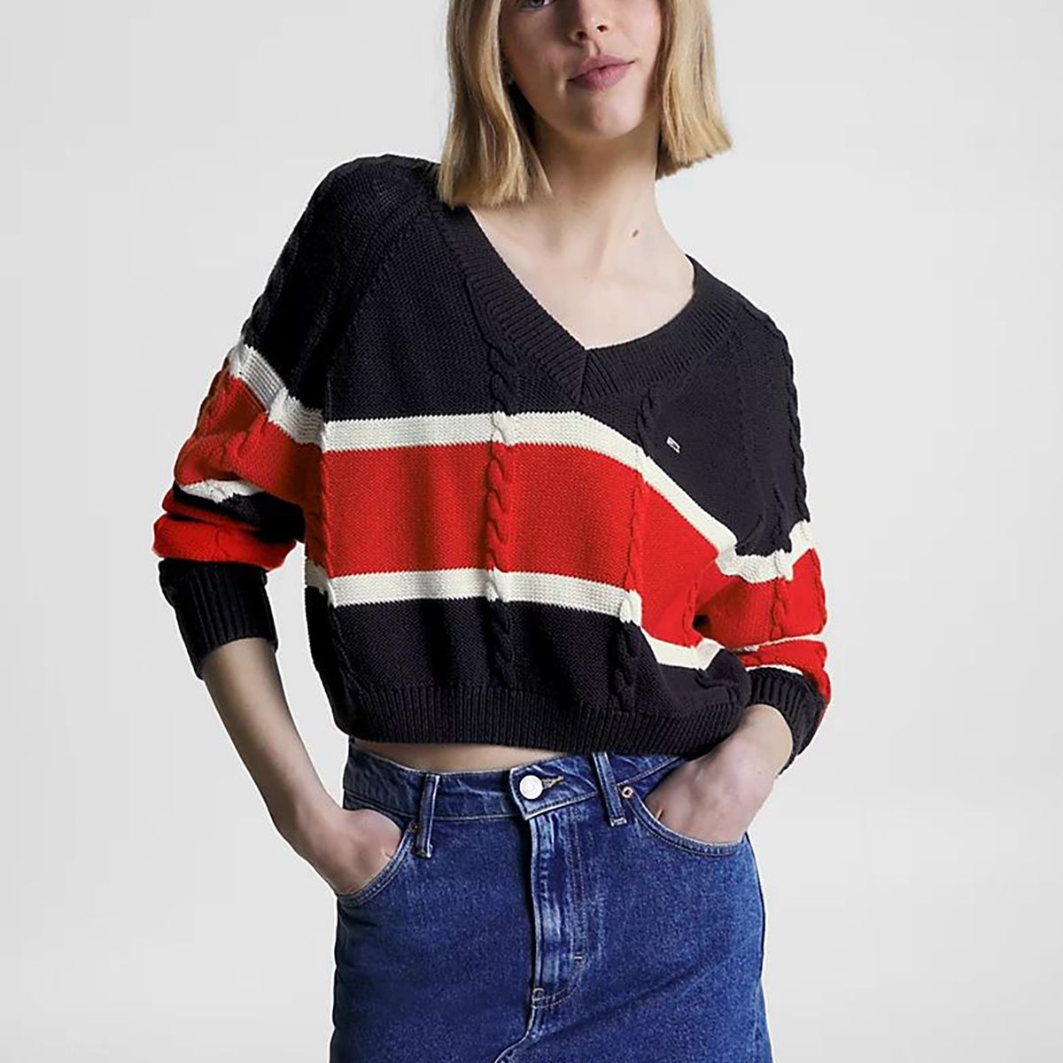 TOMMY HILFIGER - Sweater A Rayas Cropped Azul Tommy Jeans