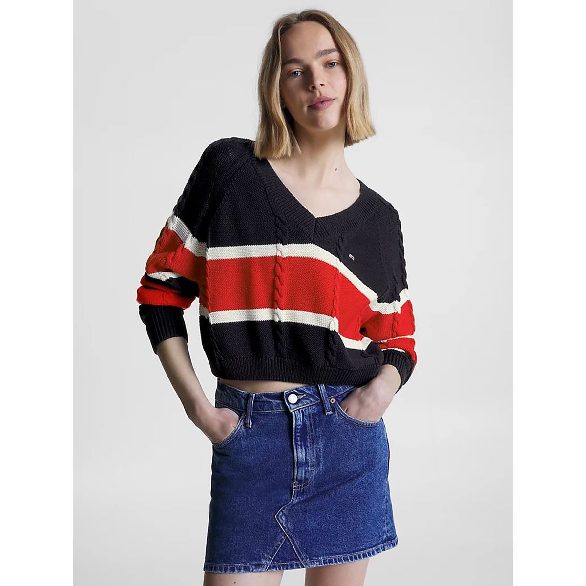 TOMMY HILFIGER - Sweater A Rayas Cropped Azul Tommy Jeans