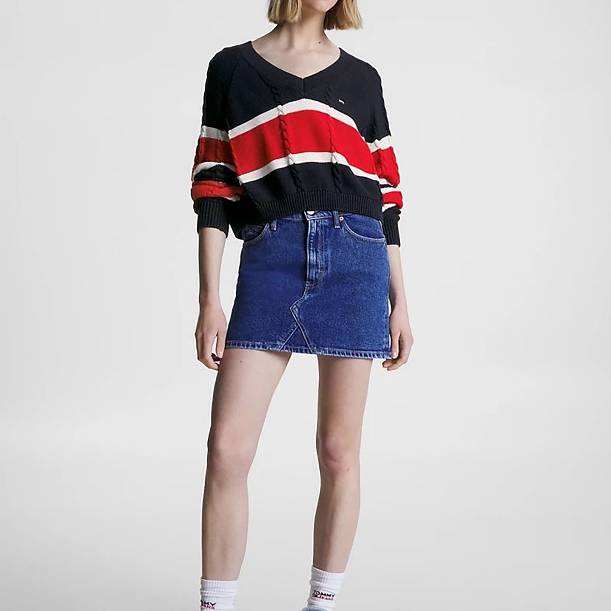 TOMMY HILFIGER - Sweater A Rayas Cropped Azul Tommy Jeans