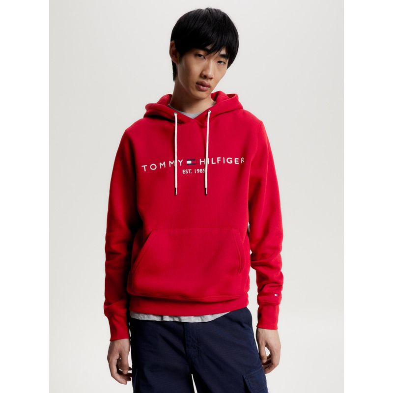 TOMMY HILFIGER - Polerón Hoodie Established 1985 Logo Rojo Tommy Hilfiger