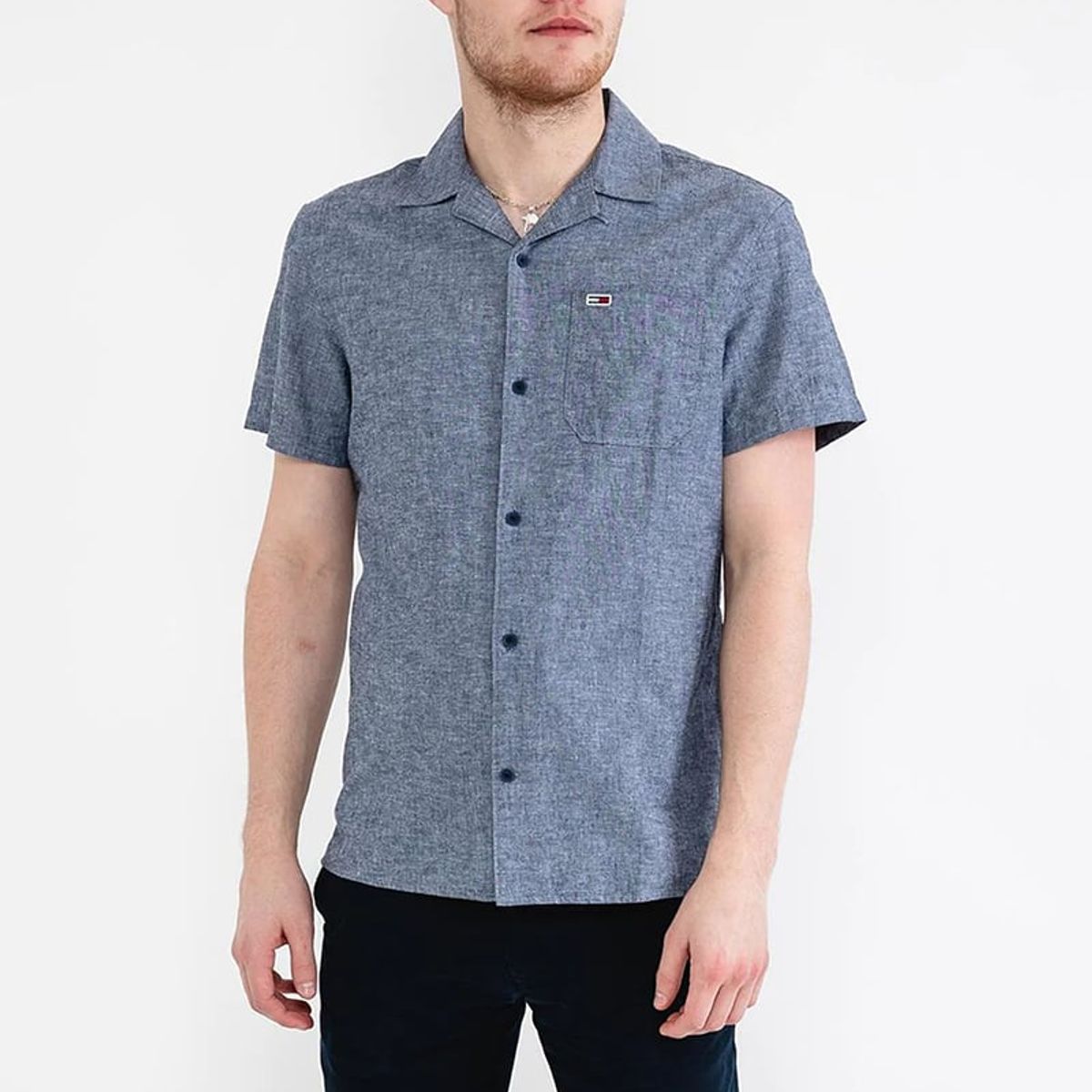 TOMMY HILFIGER - Camisa Linen Camp Azul Tommy Jeans