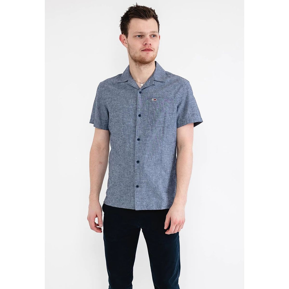 TOMMY HILFIGER - Camisa Linen Camp Azul Tommy Jeans