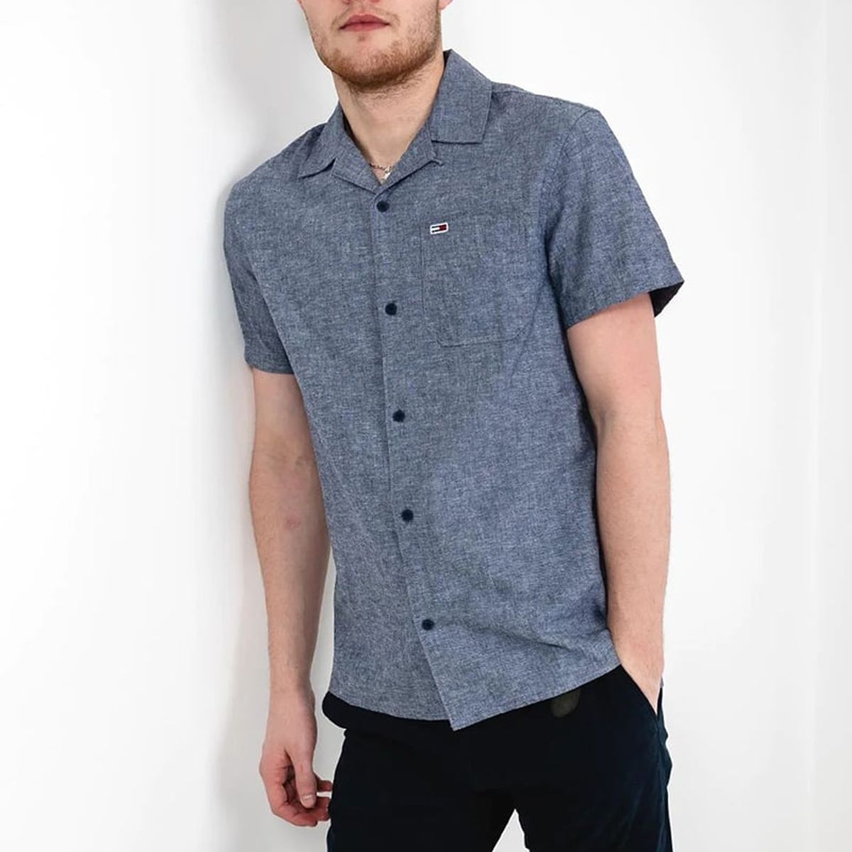 TOMMY HILFIGER - Camisa Linen Camp Azul Tommy Jeans