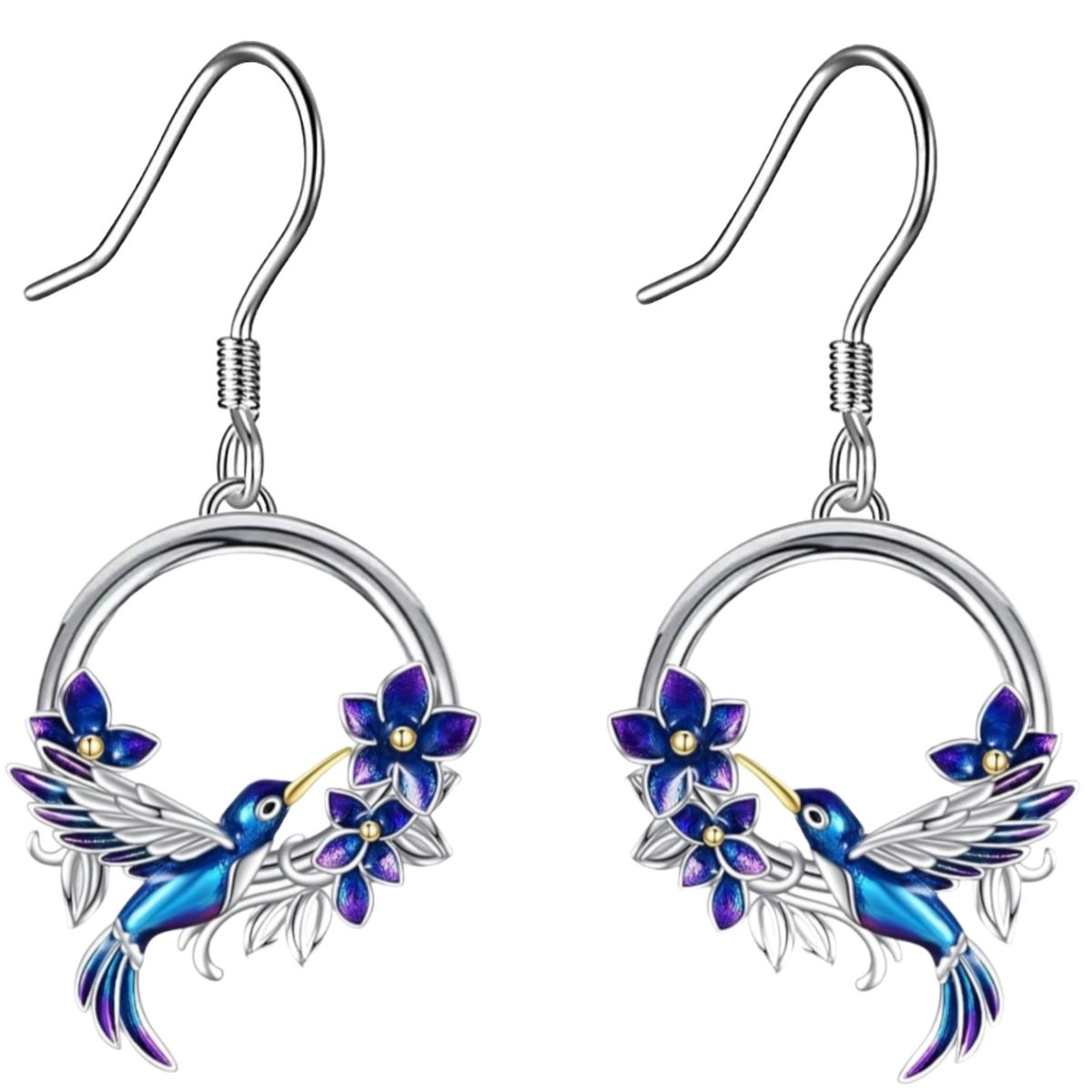 GENERICO - Aros colibrí multicolor flor plata 925 mujer joya juvenil