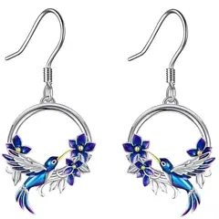 GENERICO - Aros colibrí multicolor flor plata 925 mujer joya juvenil