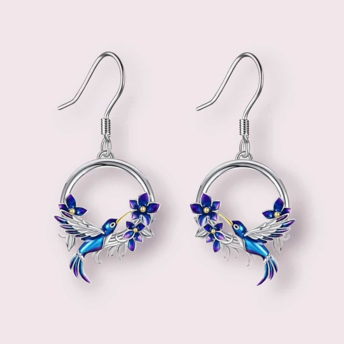 GENERICO - Aros colibrí multicolor flor plata 925 mujer joya juvenil
