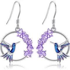 GENERICO - Aros colibrí multicolor flor lavanda plata 925 mujer joya juvenil