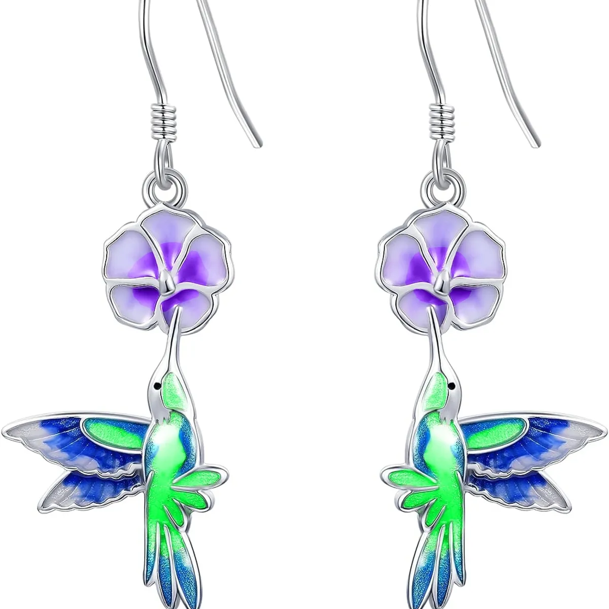 GENERICO - Aros colibrí multicolor flor plata 925 mujer joya juvenil