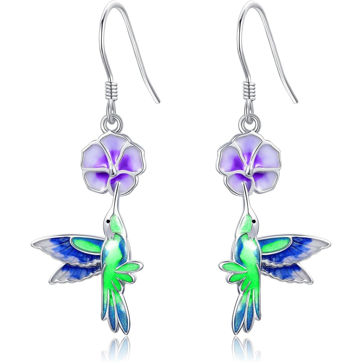 GENERICO - Aros colibrí multicolor flor plata 925 mujer joya juvenil