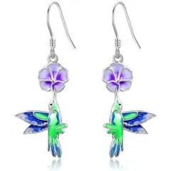GENERICO - Aros colibrí multicolor flor plata 925 mujer joya juvenil
