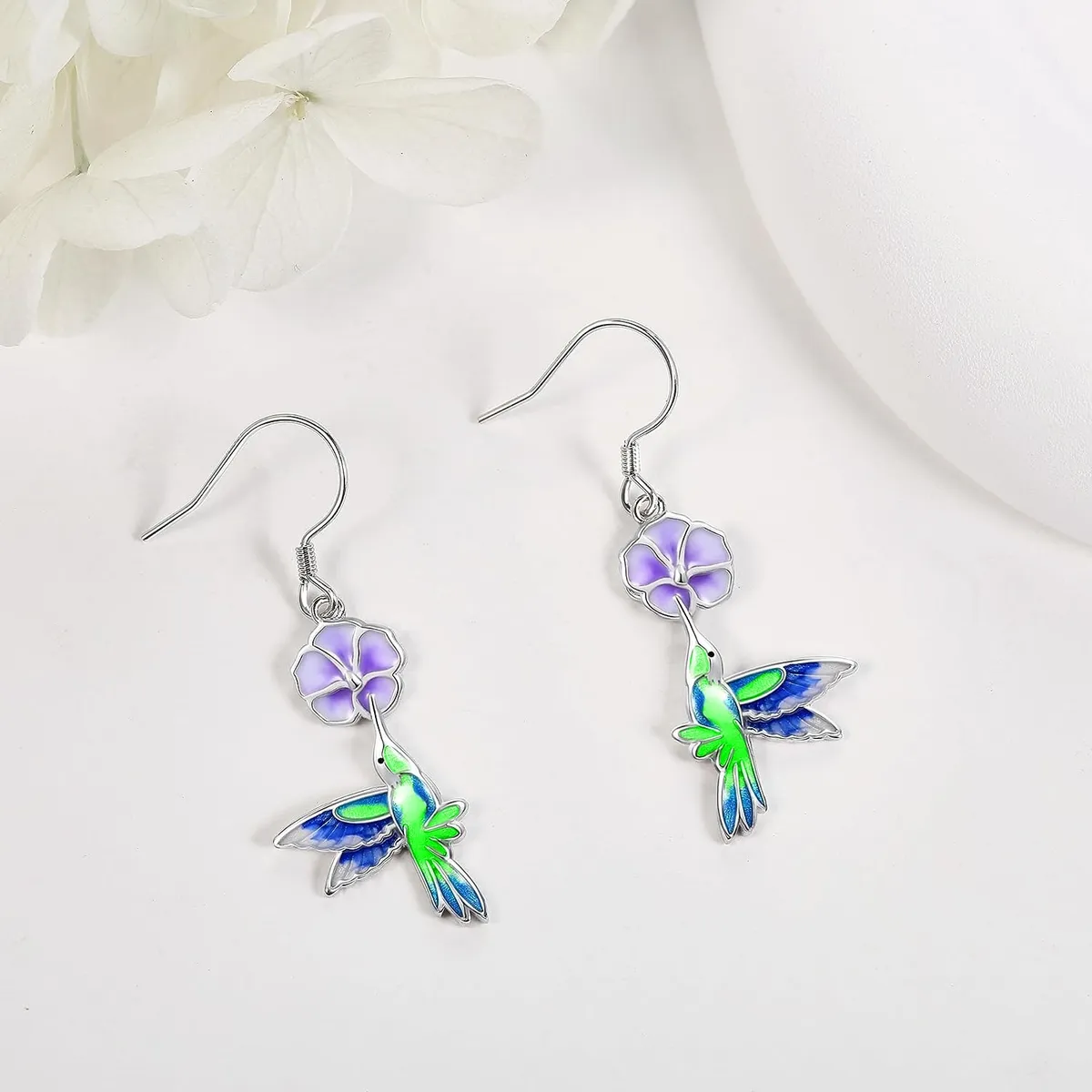 GENERICO - Aros colibrí multicolor flor plata 925 mujer joya juvenil