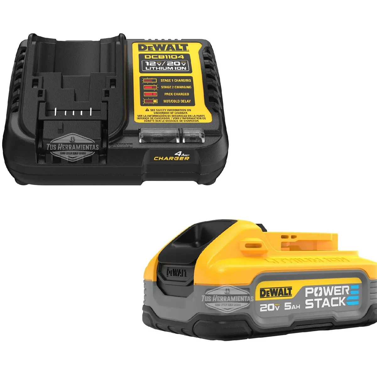 DEWALT - Cargador Dcb1104 + Bateria Power Stack 5 Ah 20v Dewalt